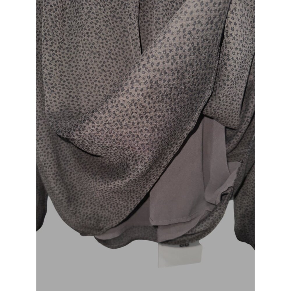 Loft Sheer Black Smocked Yoke Long-Sleeve Blouse With Subtle Print Size Large - Picture 3 of 8